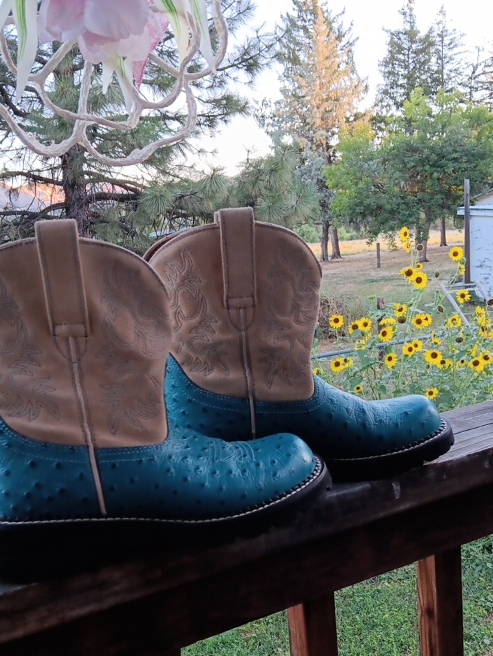 Ariat Teal Blue and Tan Western Ankle Boots
